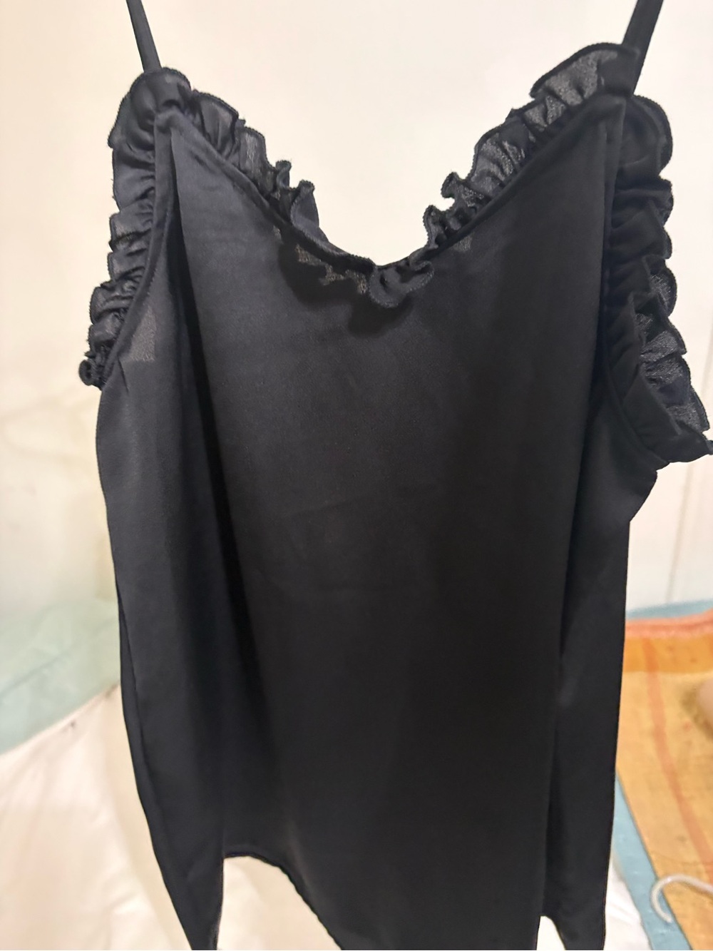 Ro & De Black Ruffle-Trim Slip Cami